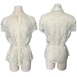 Diva by Dana Buchman vintage lace button up top size Large Cottagecore Retro